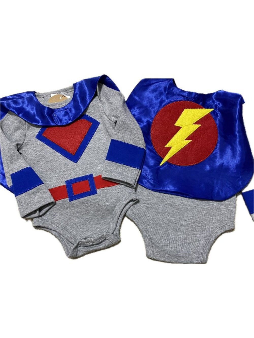 Mud pie 3m 6m 9m NWT Superhero bodysuit Blue lightning cape Halloween Costume